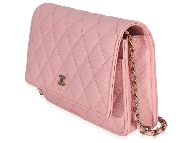 Portafoglio con catena Chanel Pink Quilted Caviar Rosa - vista 3
