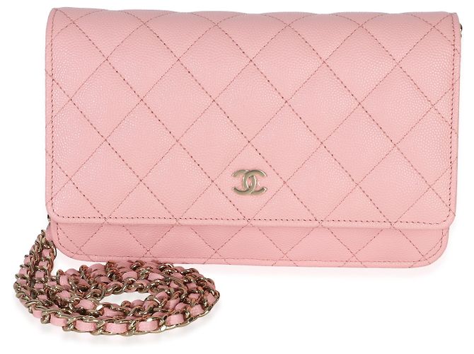 Portafoglio con catena Chanel Pink Quilted Caviar Rosa - vista 8