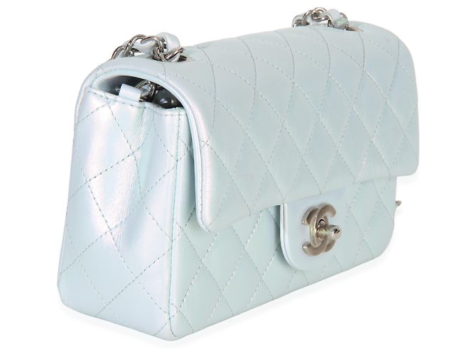 Timeless Chanel Mini Flap Rectangular en piel de cabra acolchada azul iridiscente - vista 4