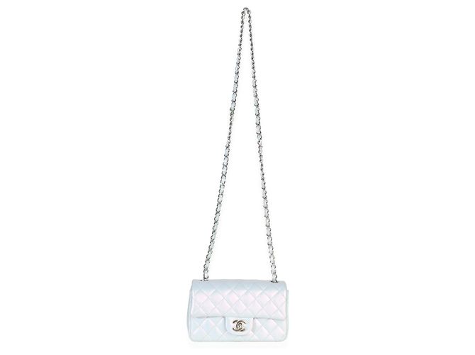Timeless Chanel Mini Flap Rectangular en piel de cabra acolchada azul iridiscente - vista 5