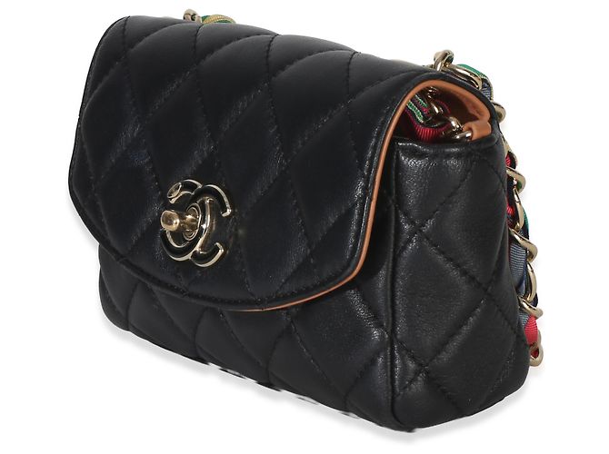 Timeless Piccola borsa a flap Chanel Cocovado in agnello trapuntato nero con catena a nastro - vista 3
