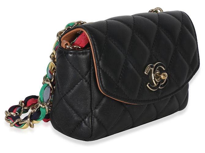 Timeless Piccola borsa a flap Chanel Cocovado in agnello trapuntato nero con catena a nastro - vista 4