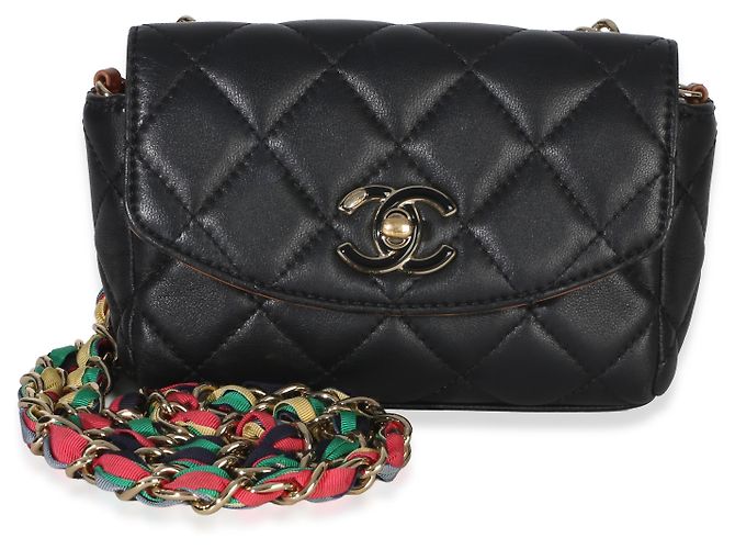 Timeless Piccola borsa a flap Chanel Cocovado in agnello trapuntato nero con catena a nastro - vista 8