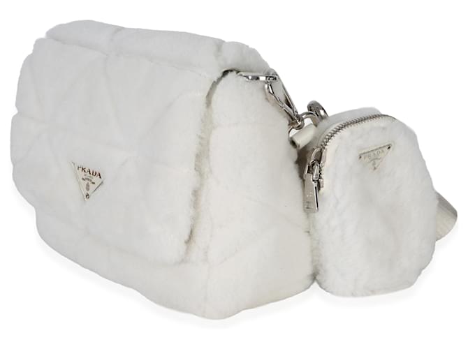 Bolsa System Flap de patchwork de shearling branco Prada - vista 2