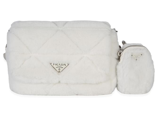Bolsa System Flap de patchwork de shearling branco Prada - vista 5
