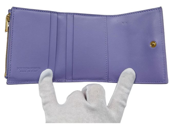Cassette Cartera de piel de becerro tríptico Bottega Veneta morada Púrpura - vista 7