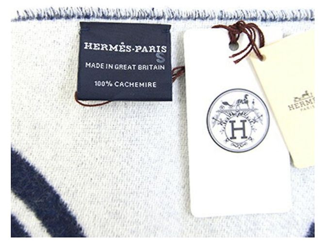 Hermès Hermes Casaque Vague Cashmere Stole Crudo Blu navy - vista 4