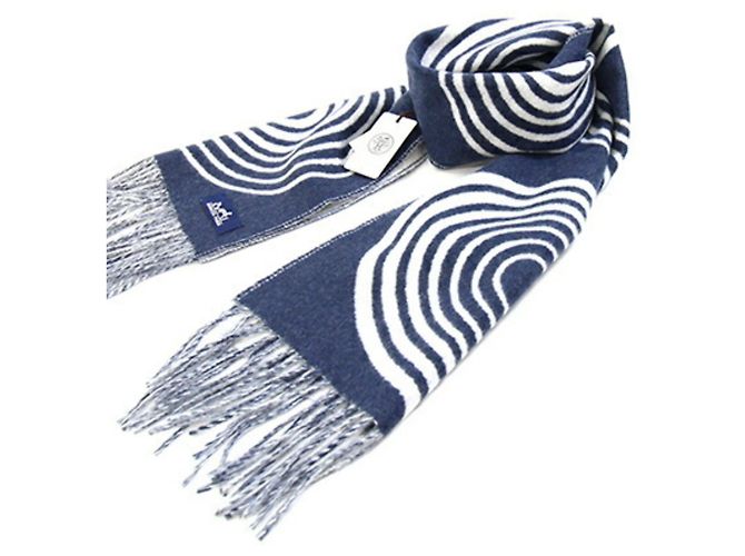 Hermès Hermes Casaque Vague Cashmere Stole Crudo Blu navy - vista 5