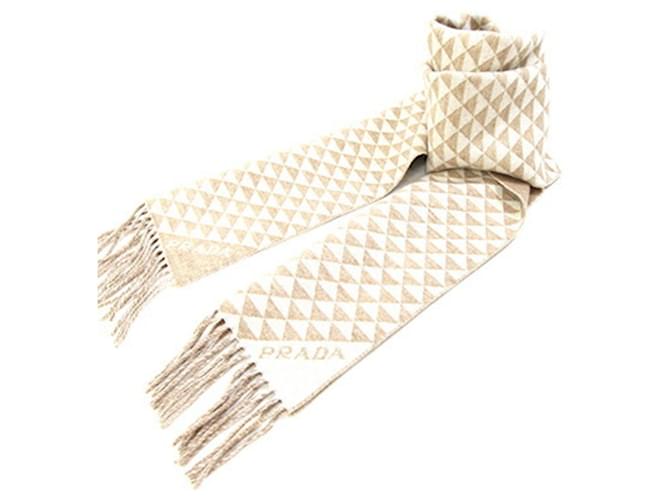Stola in lana e cashmere beige Prada - vista 5