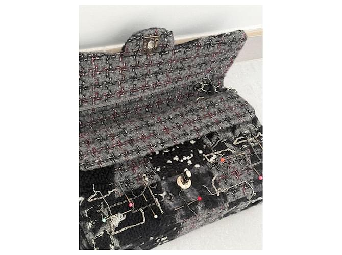 Borsa Chanel Tweed Modello Sample Nero Grigio - vista 7