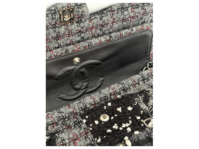 Borsa Chanel Tweed Modello Sample Nero Grigio - vista 8
