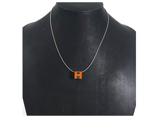 Hermès Hermes Halskette Cage d'H Metall Orange Silber - Ansicht 10
