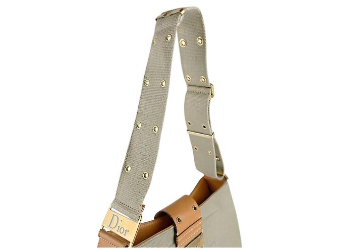 Borsa a tracolla in tela e pelle Christian Dior Marrone Verde - vista 10