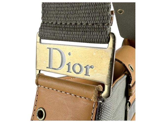 Borsa a tracolla in tela e pelle Christian Dior Marrone Verde - vista 11