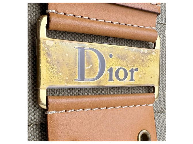 Borsa a tracolla in tela e pelle Christian Dior Marrone Verde - vista 12