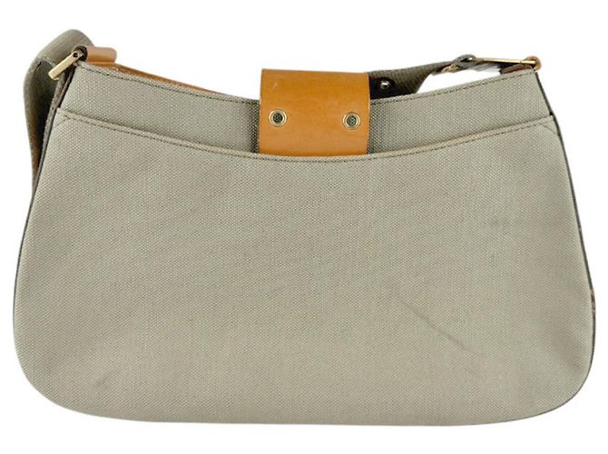 Borsa a tracolla in tela e pelle Christian Dior Marrone Verde - vista 3