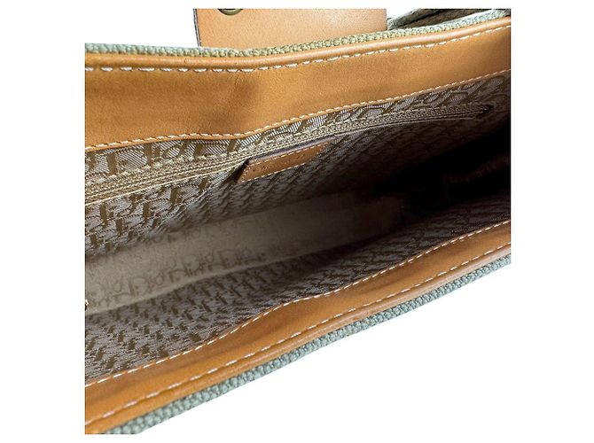Borsa a tracolla in tela e pelle Christian Dior Marrone Verde - vista 5