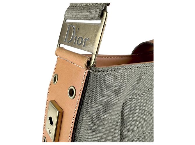 Borsa a tracolla in tela e pelle Christian Dior Marrone Verde - vista 6