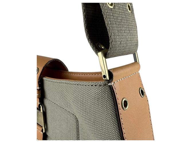 Borsa a tracolla in tela e pelle Christian Dior Marrone Verde - vista 7