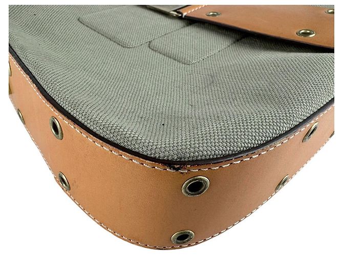 Borsa a tracolla in tela e pelle Christian Dior Marrone Verde - vista 8