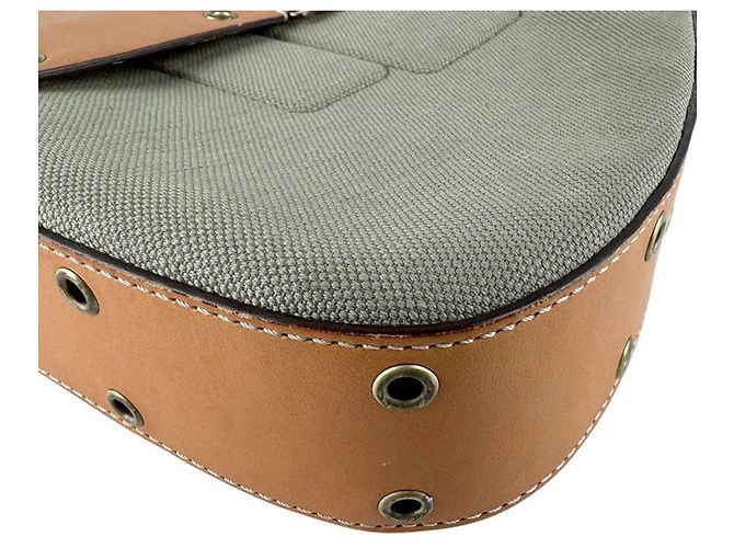 Borsa a tracolla in tela e pelle Christian Dior Marrone Verde - vista 9