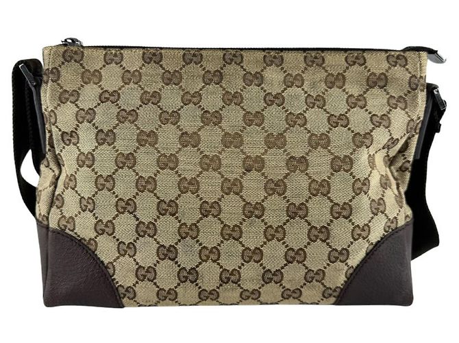 Borsa a tracolla Gucci GG Canvas e pelle Marrone - vista 3