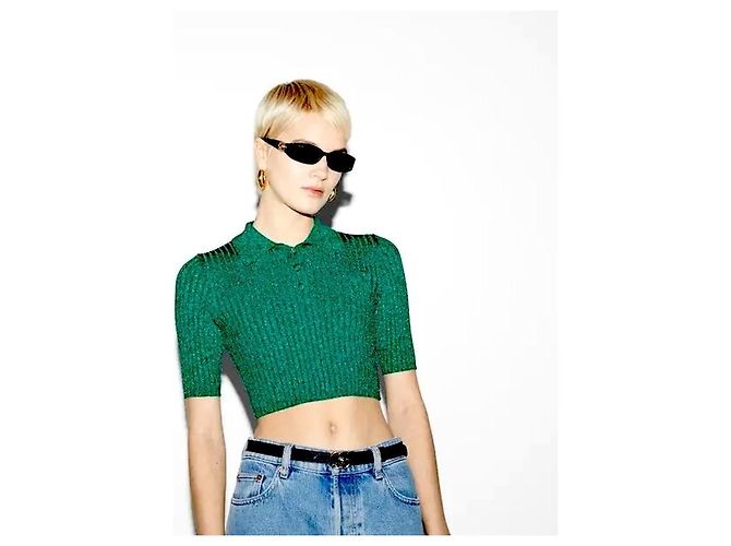 Suéter corto Gucci verde con Lurex - vista 3