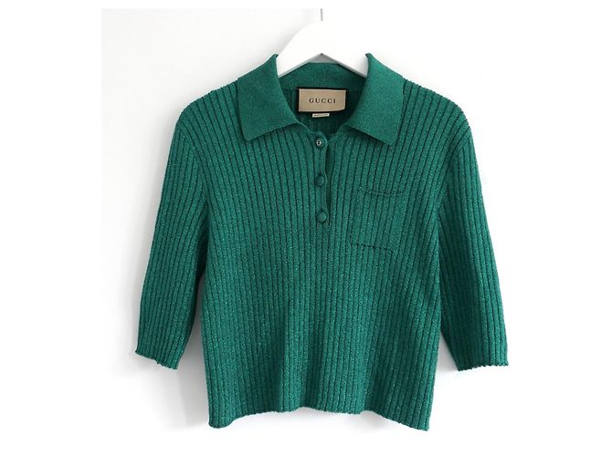 Suéter corto Gucci verde con Lurex - vista 4