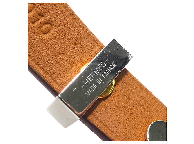 Hermès Bracciale Charm Hermes in pelle e metallo Marrone Argento D'oro - vista 10