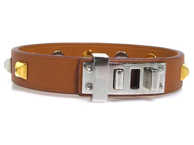 Hermès Bracciale Charm Hermes in pelle e metallo Marrone Argento D'oro - vista 3