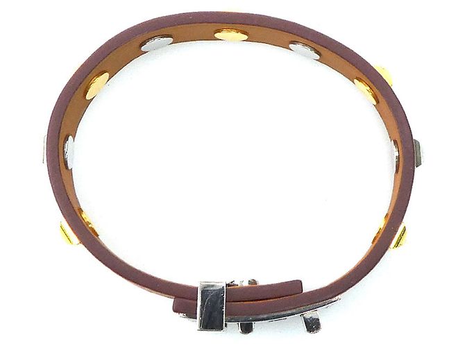 Hermès Bracciale Charm Hermes in pelle e metallo Marrone Argento D'oro - vista 5