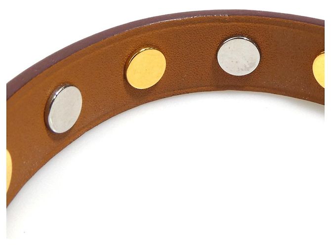 Hermès Bracciale Charm Hermes in pelle e metallo Marrone Argento D'oro - vista 6