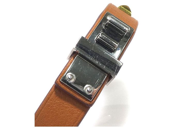 Hermès Bracciale Charm Hermes in pelle e metallo Marrone Argento D'oro - vista 7