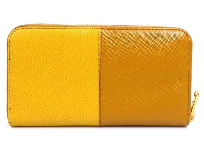 Cartera larga de cuero marrón y amarillo Prada Castaño - vista 2