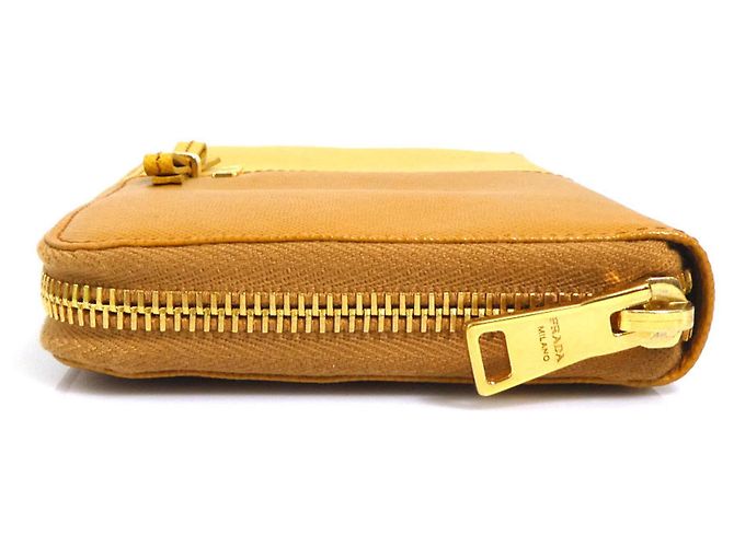 Cartera larga de cuero marrón y amarillo Prada Castaño - vista 3
