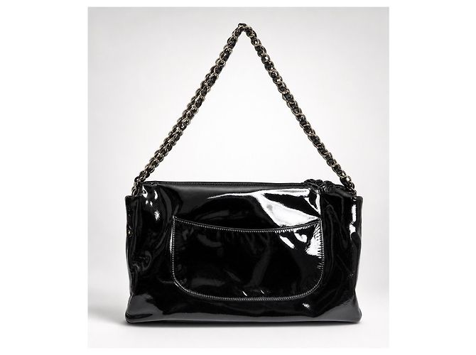 Chanel Paris-Shanghai Jumbo Camellia Petals Borsa pelle vernice nera Nero Silver hardware - vista 7