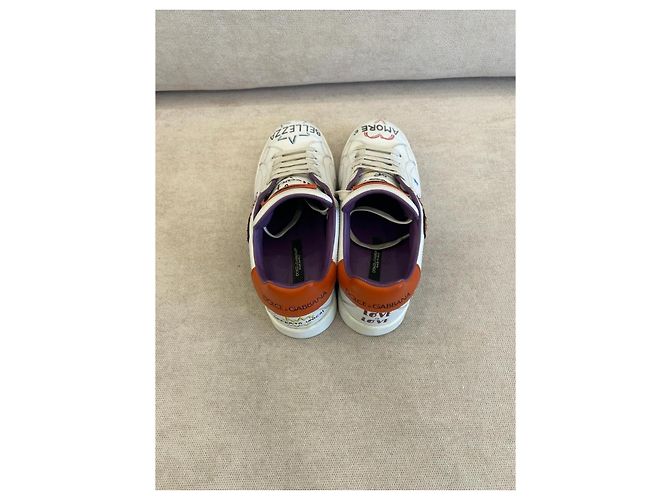 Dolce & Gabbana Portofino Zapatillas Bajas Piel Blanca Graffiti Blanco - vista 2