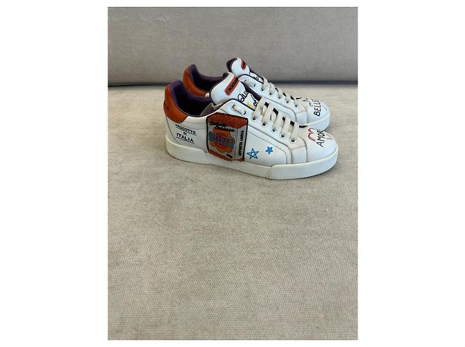 Dolce & Gabbana Portofino Zapatillas Bajas Piel Blanca Graffiti Blanco - vista 3