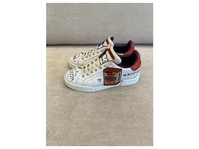 Dolce & Gabbana Portofino Zapatillas Bajas Piel Blanca Graffiti Blanco - vista 4