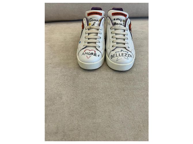 Dolce & Gabbana Portofino Zapatillas Bajas Piel Blanca Graffiti Blanco - vista 6