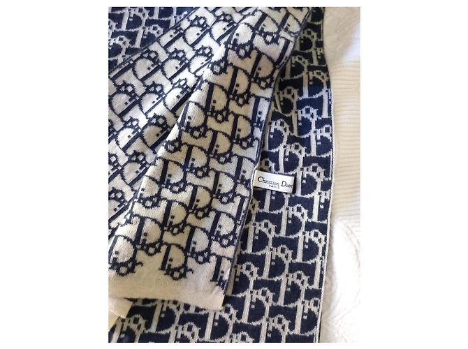 Sciarpa Christian Dior Oblique in lana Bianco Blu - vista 3