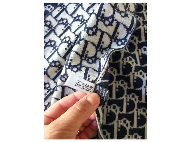 Sciarpa Christian Dior Oblique in lana Bianco Blu - vista 4