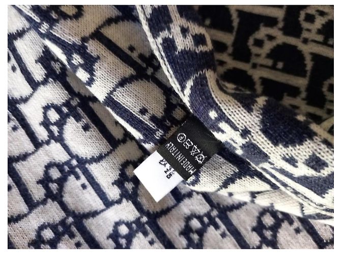 Sciarpa Christian Dior Oblique in lana Bianco Blu - vista 5