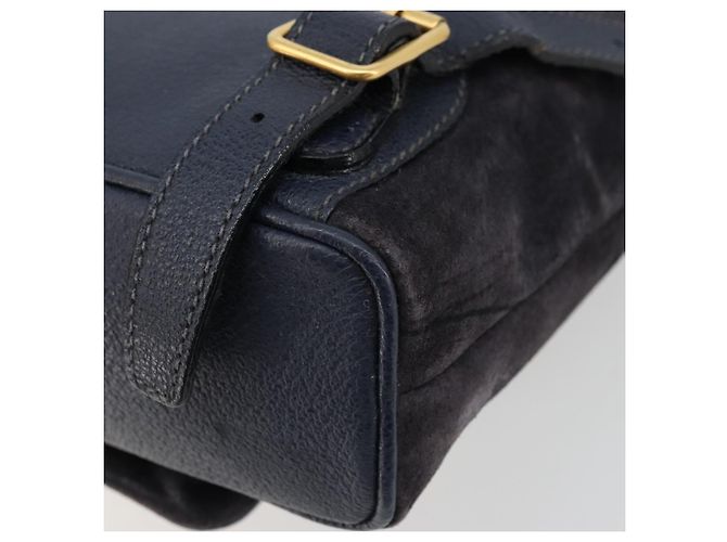 Mochila GUCCI Bamboo Camurça Marinho Ouro 003 2034 0030 Auth BA12560 Dourado Azul marinho - vista 14