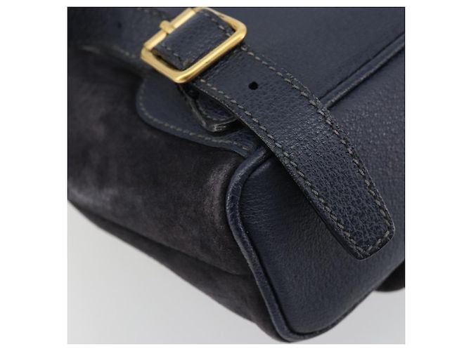 Mochila GUCCI Bamboo Camurça Marinho Ouro 003 2034 0030 Auth BA12560 Dourado Azul marinho - vista 15