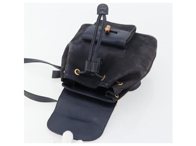 Mochila GUCCI Bamboo Camurça Marinho Ouro 003 2034 0030 Auth BA12560 Dourado Azul marinho - vista 18