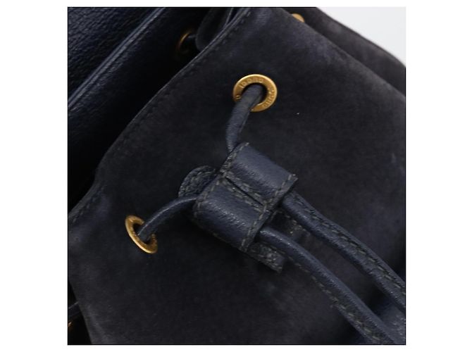 Mochila GUCCI Bamboo Camurça Marinho Ouro 003 2034 0030 Auth BA12560 Dourado Azul marinho - vista 19