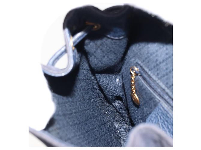 Mochila GUCCI Bamboo Camurça Marinho Ouro 003 2034 0030 Auth BA12560 Dourado Azul marinho - vista 23
