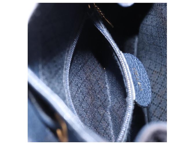 Mochila GUCCI Bamboo Camurça Marinho Ouro 003 2034 0030 Auth BA12560 Dourado Azul marinho - vista 25