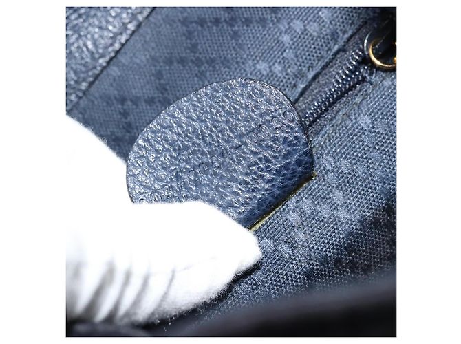 Mochila GUCCI Bamboo Camurça Marinho Ouro 003 2034 0030 Auth BA12560 Dourado Azul marinho - vista 27